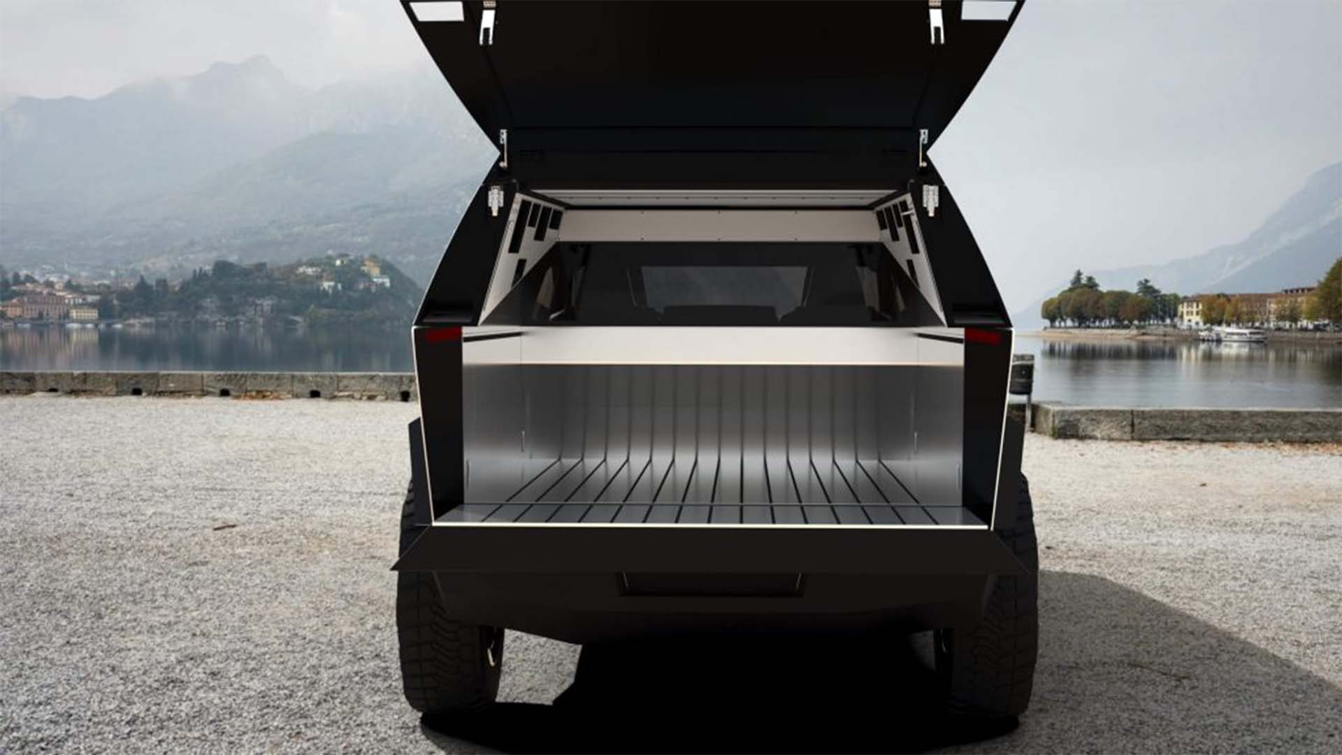 Empty truck bed with camper closed