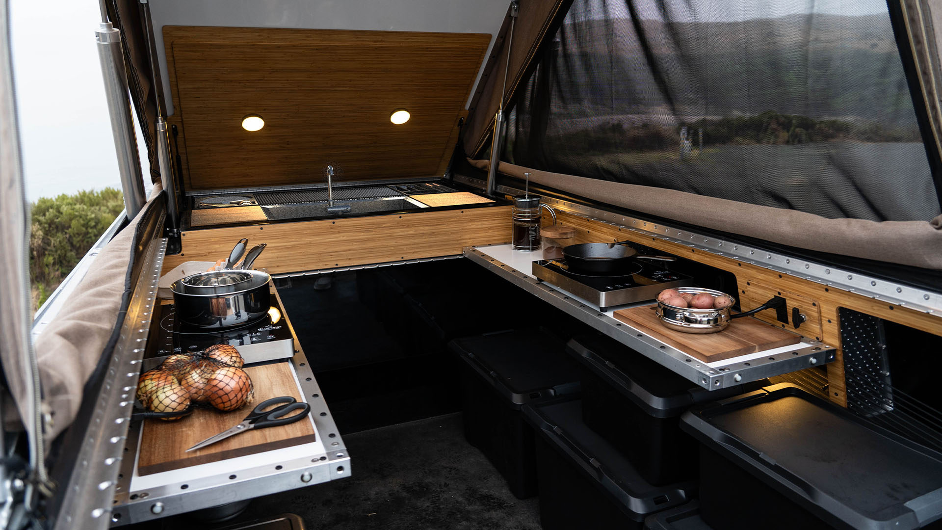 Camp kitchen setup in the Wedge