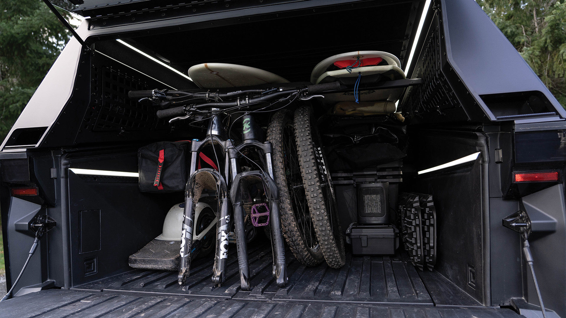 Gear stored inside the truck cap