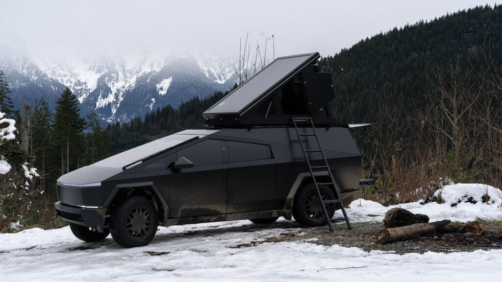 Cybertruck with RTT in snowy mountains